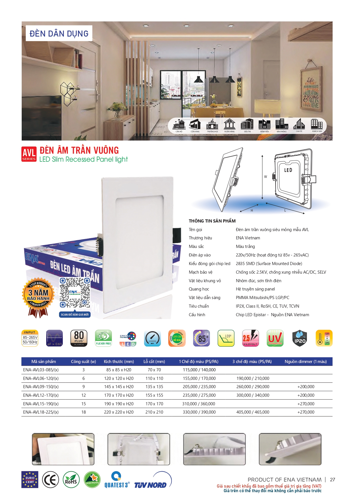 Bảng giá đèn led Ena 2026